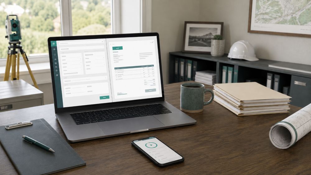 Job details recorded once in the field and flowing into the accounting system without being typed a second time